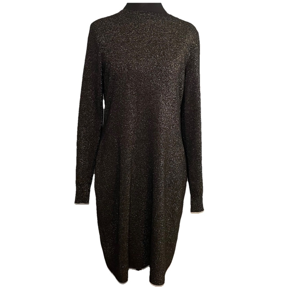 LOFT Women's Black‎ Shimmer Metallic Long Sleeve Sweater Dress - Size Medium